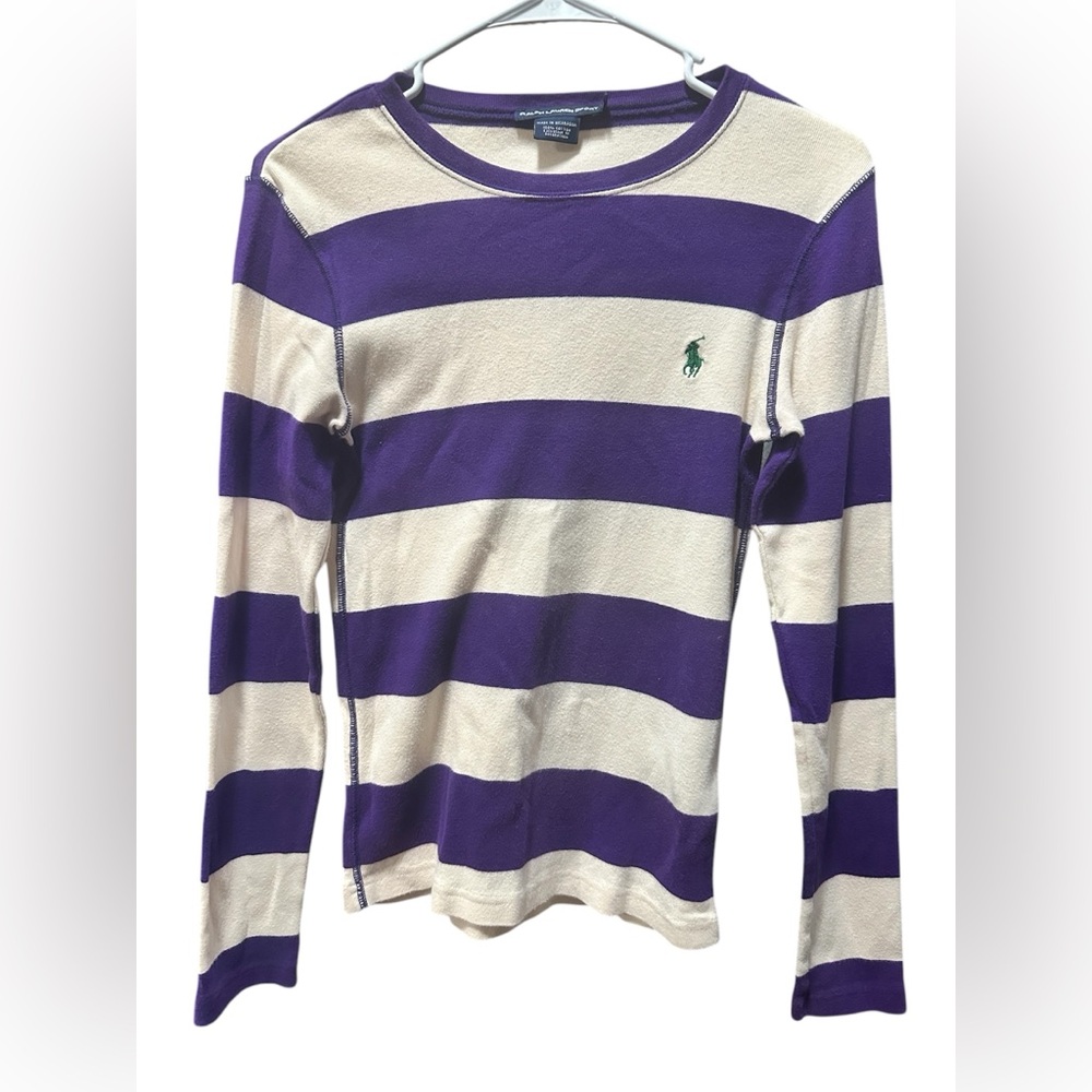Ralph Lauren Sport
Women's size medium
Purple and cream bold striped